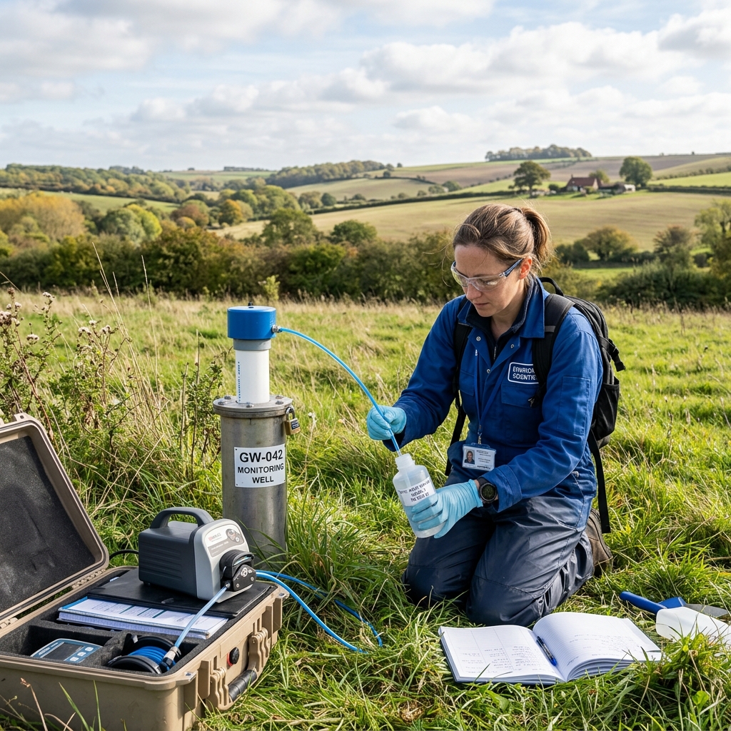 Scientist taking ground water sample in Kent